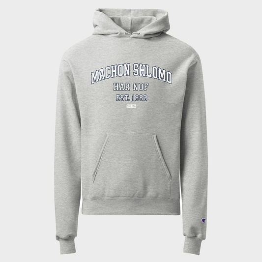 Gray hoodie with text on a white background
