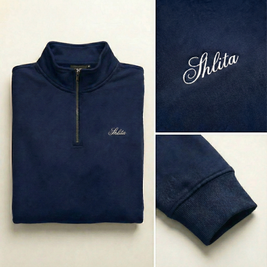 navy script quarter zip made in USA