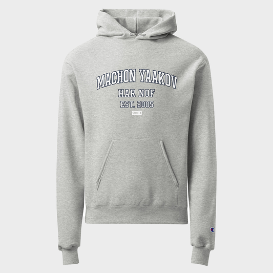 Gray hoodie with text on a white background