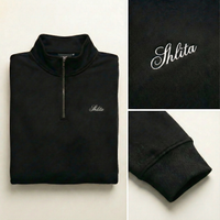 black script quarter zip made in USA