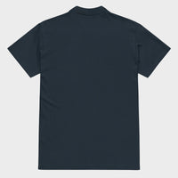 navy script polo back